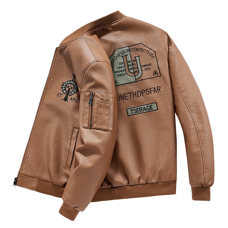 2024 new men's leather jacket new versatile youth handsome leather jacket large size motorcycle jacket leather jacket men's 3