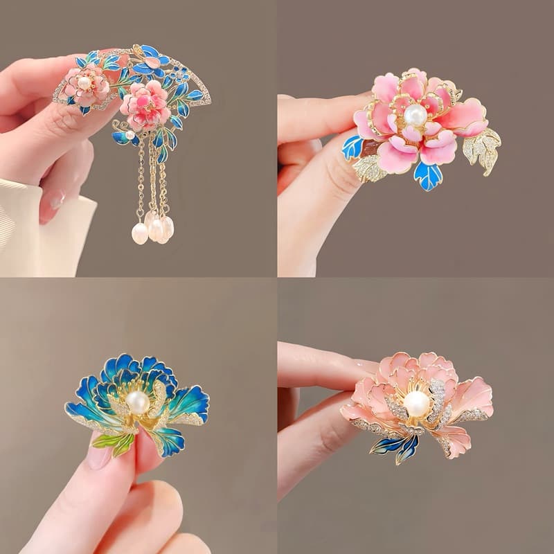 Elegant retro brooch pearl, high-end suit lapel pin, accessory, pin, flowered 2