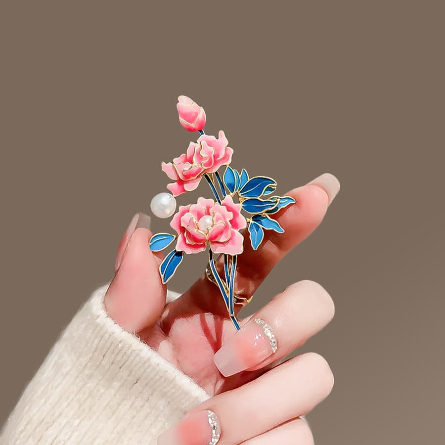 Elegant retro brooch pearl, high-end suit lapel pin, accessory, pin, flowered 3