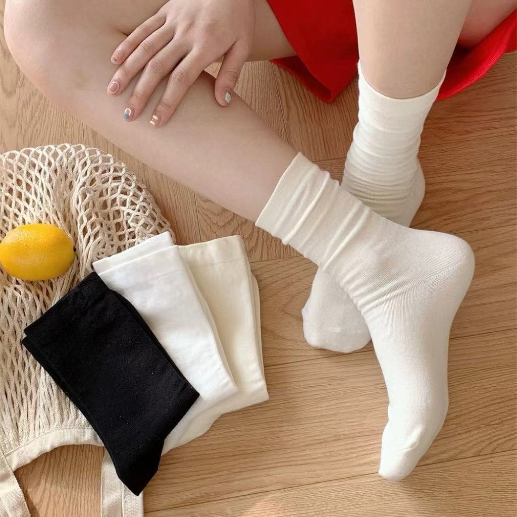 无 Bone anti-pilling socks for women in spring and summer piled socks solid color medium tube cotton socks autumn girls' stockings pine confinement socks 4