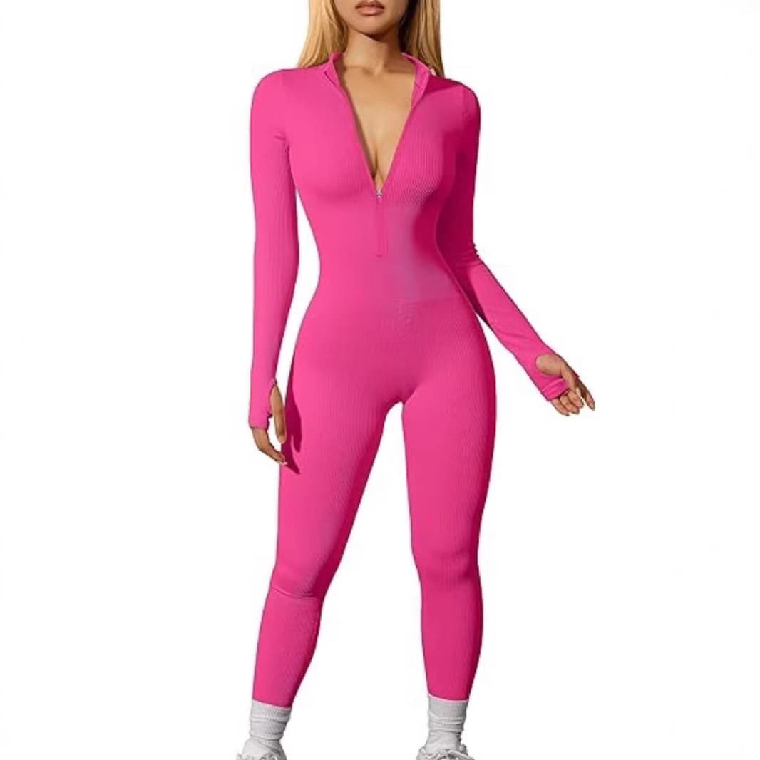 (Cross-border trading), sports overall, long-sleeve with zipper, trousers, European style, 2023, tight 3
