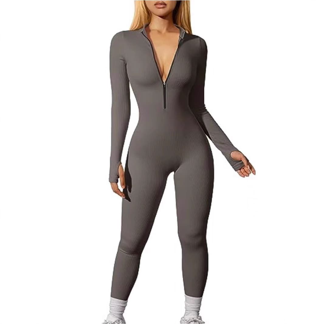 (Cross-border trading), sports overall, long-sleeve with zipper, trousers, European style, 2023, tight 4