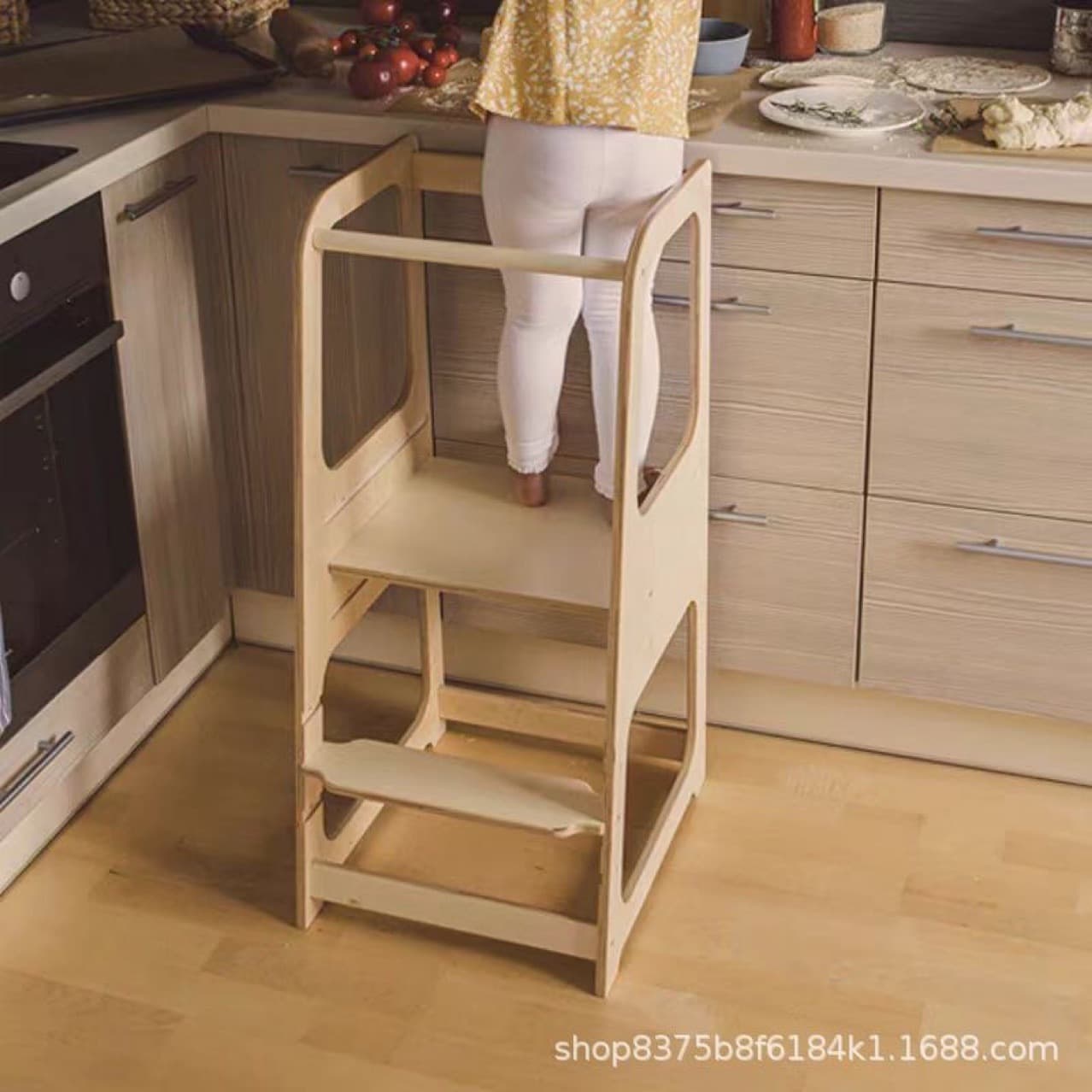 Children's wooden learning tower baby Montessori washstand foot stool children's armrest climbing stool solid wood hand washing steps 2