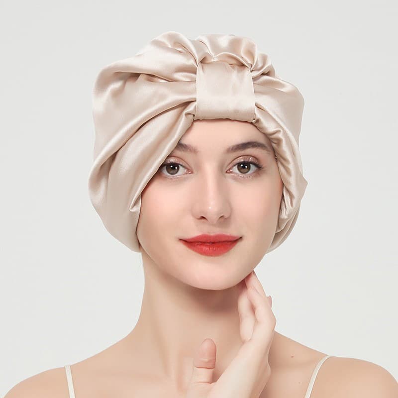 Baotou Double-layer Elastic Silk Beauty Makeup Satin Knotted Hair Care Home French Nightcap 2