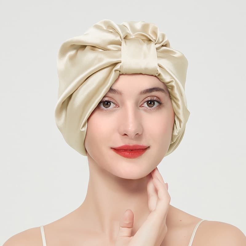 Baotou Double-layer Elastic Silk Beauty Makeup Satin Knotted Hair Care Home French Nightcap 4