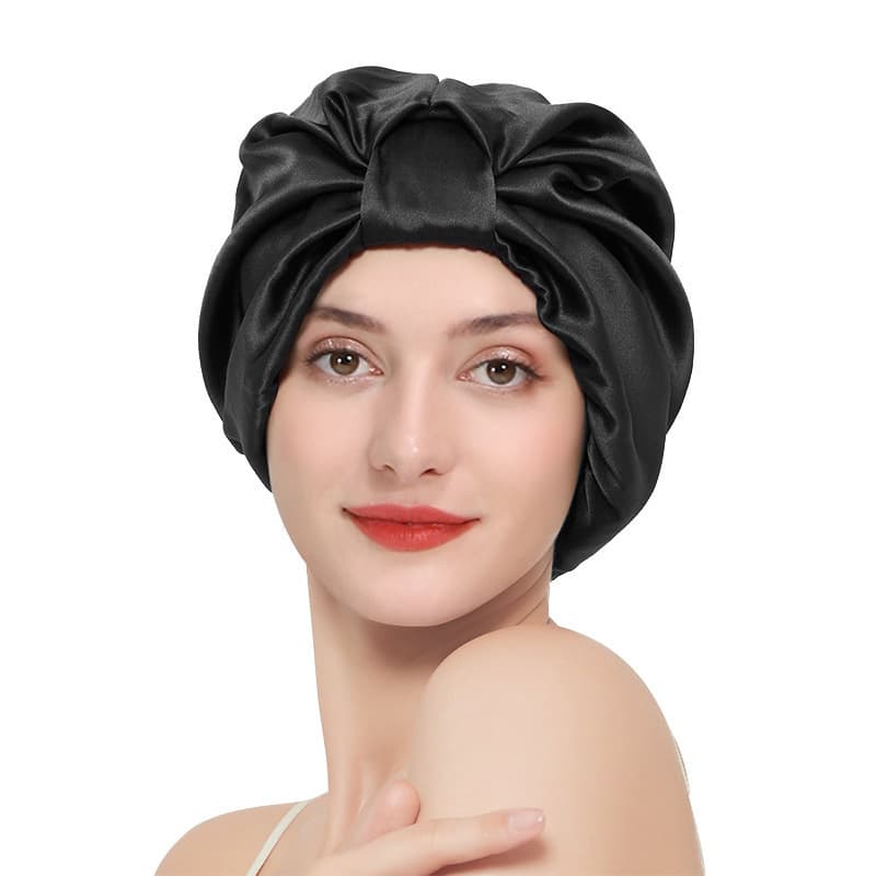 Baotou Double-layer Elastic Silk Beauty Makeup Satin Knotted Hair Care Home French Nightcap 5