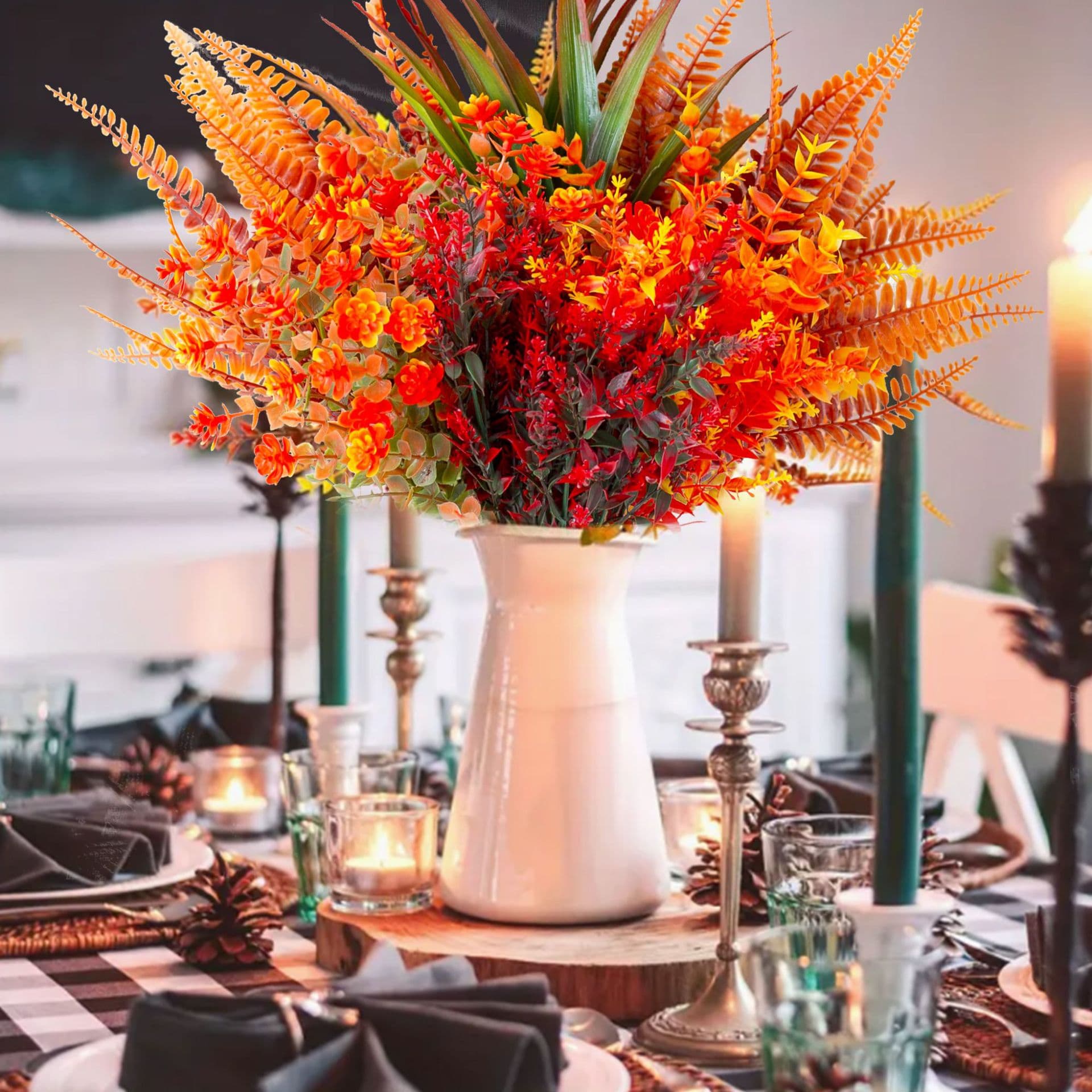 Set of 9 Artificial Autumn Flowers Window Frame Fireplace Garden Home Decor Thanksgiving Autumn Plants 2