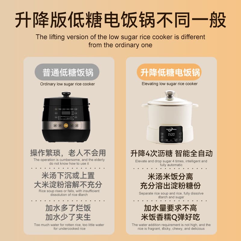 Intelligent lifting control sugar rice cooker rice soup is separated by automatic drain of water rice cooker steaming pot cooker raw cooker glass 3L 3