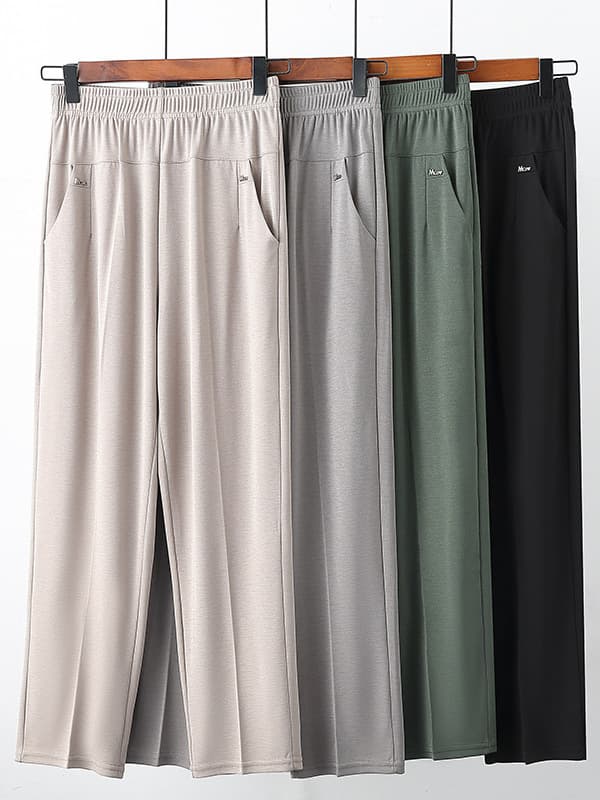 Summer thin silk trousers, for middle age, loose straight fit