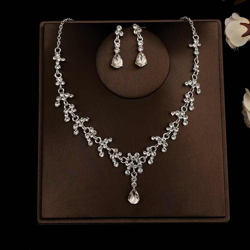 Korean necklace and earrings for bride, set, decorations, accessory, 2 piece set 2