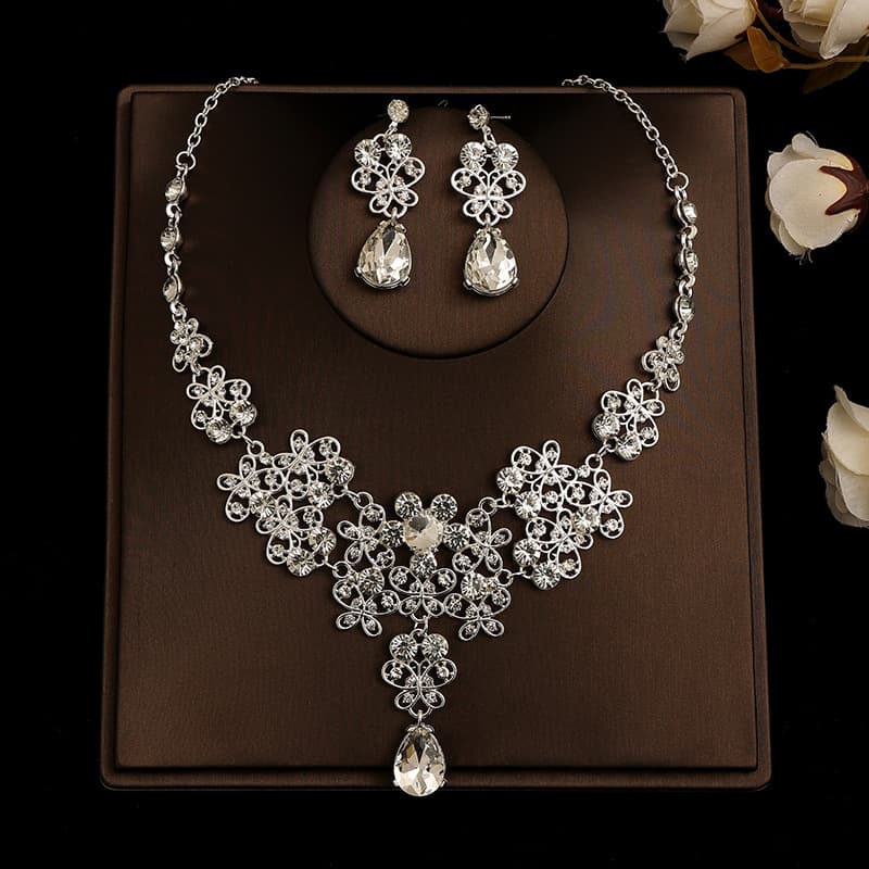 Korean necklace and earrings for bride, set, decorations, accessory, 2 piece set 4