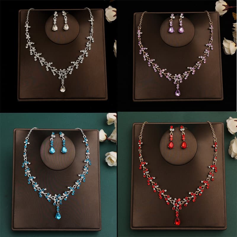 Korean necklace and earrings for bride, set, decorations, accessory, 2 piece set 1