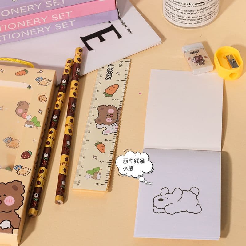 Cartoon handheld set for students, stationery for kindergarten, backpack, gift box for pencils, 6 pieces 4
