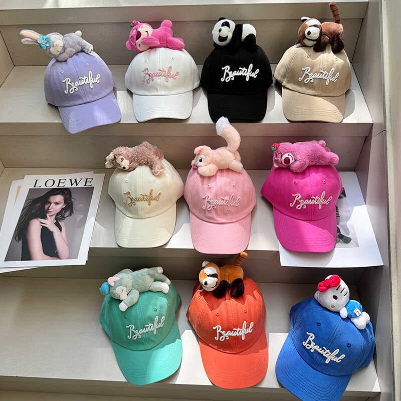 Original zoo parent-child peaked cap solid color curved brim hat cotton baseball cap candy color outing class hat curved brim hat 1