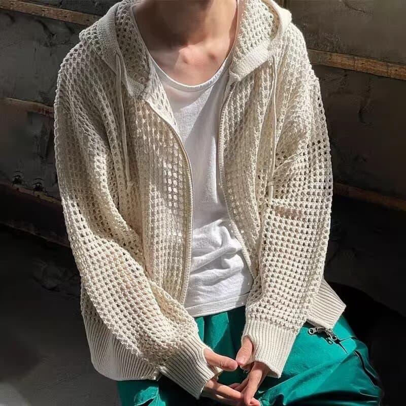 Trend knitted sweater with hood, jacket with zipper, cardigan, suitable for spring and autumn, Korean style 2