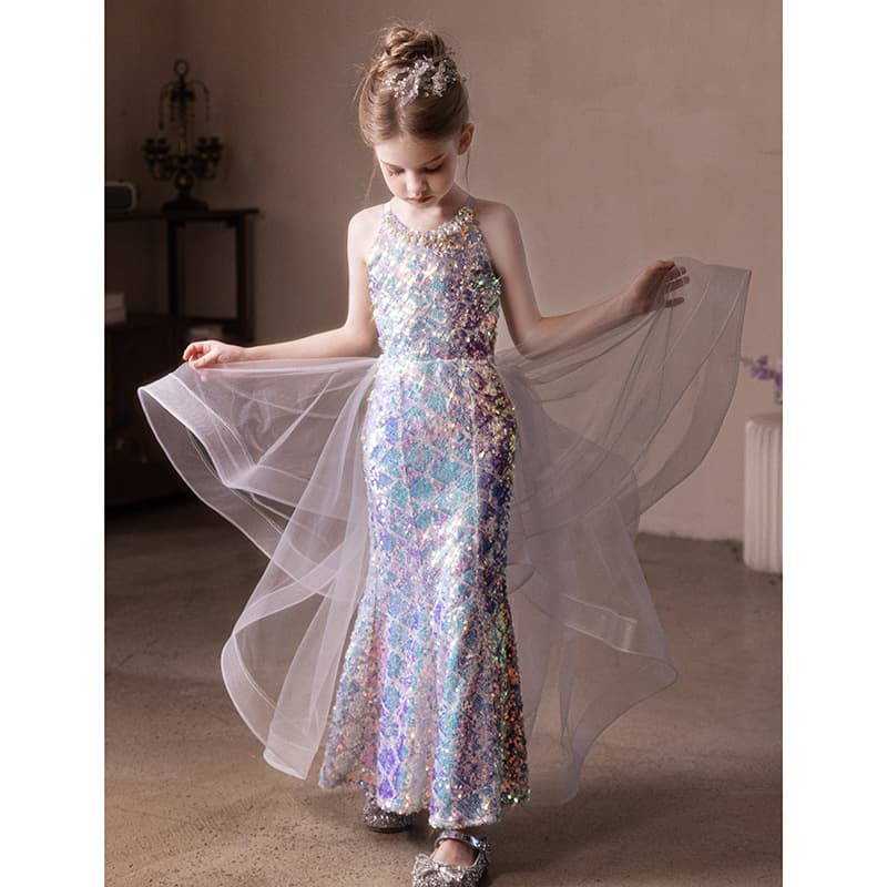 Children's dress, small princess costume, mannequin head, piano performance costume, "fish tail" cut, high-quality style