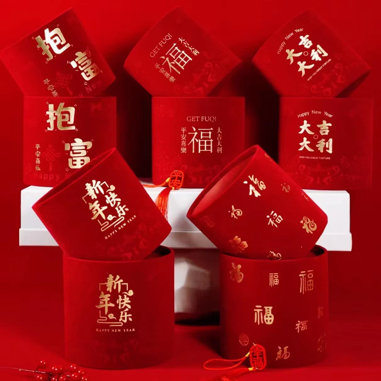New Year's velvet bucket wholesale Chinese red hot gold hot pads, two hug buckets, winter silver willow New Year flower inserted flower bucket 1