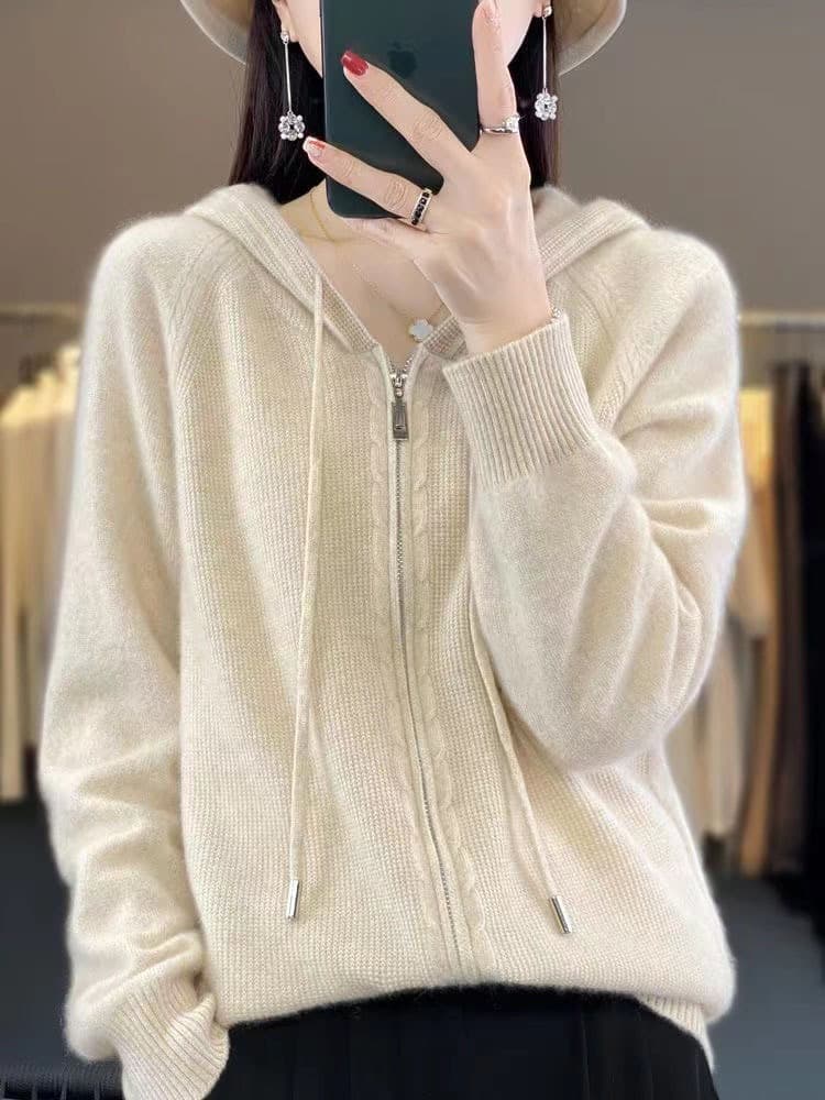 Woolen hoody, cardigan, knitted sweater with zipper, jacket for leisure, loose fit 2