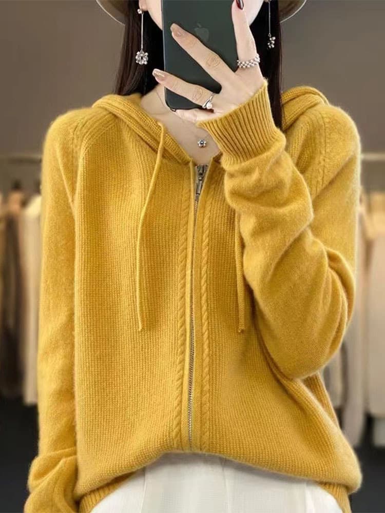 Woolen hoody, cardigan, knitted sweater with zipper, jacket for leisure, loose fit 3