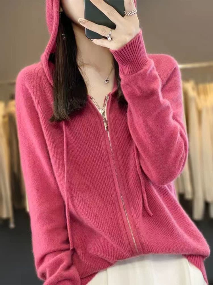 Woolen hoody, cardigan, knitted sweater with zipper, jacket for leisure, loose fit 4