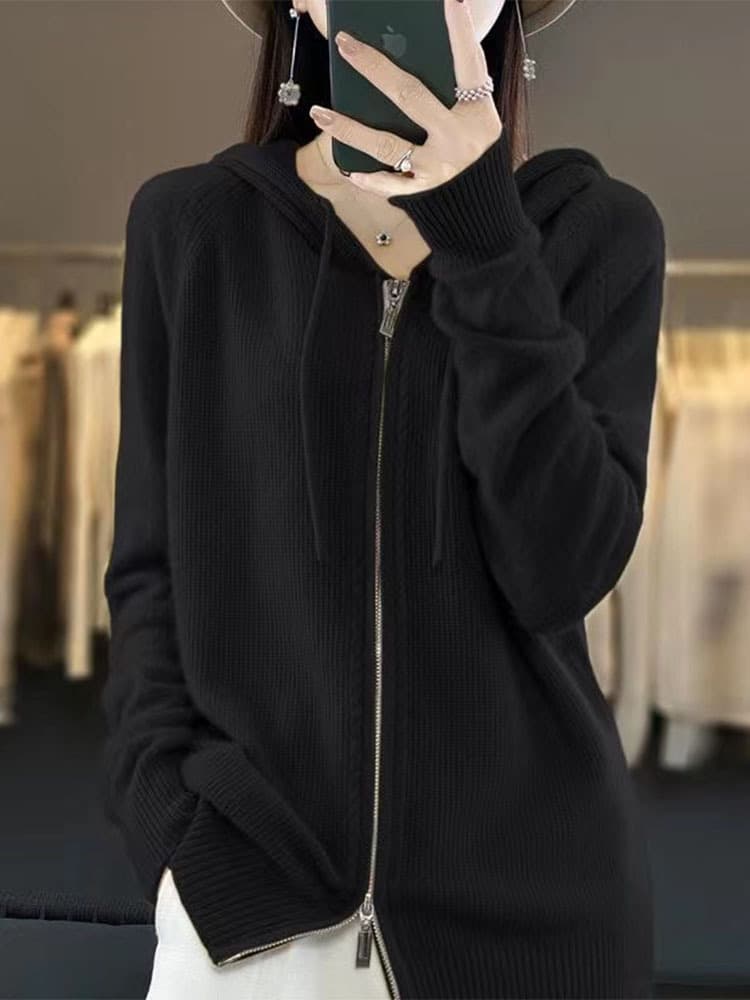 Woolen hoody, cardigan, knitted sweater with zipper, jacket for leisure, loose fit 5