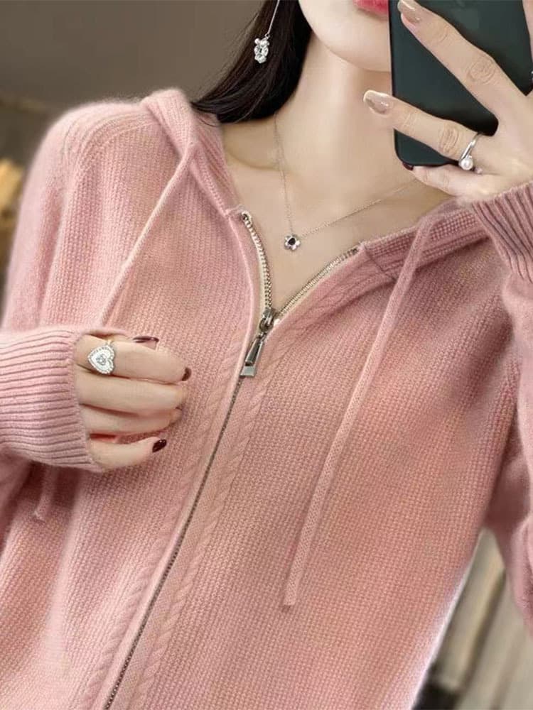 Woolen hoody, cardigan, knitted sweater with zipper, jacket for leisure, loose fit 1