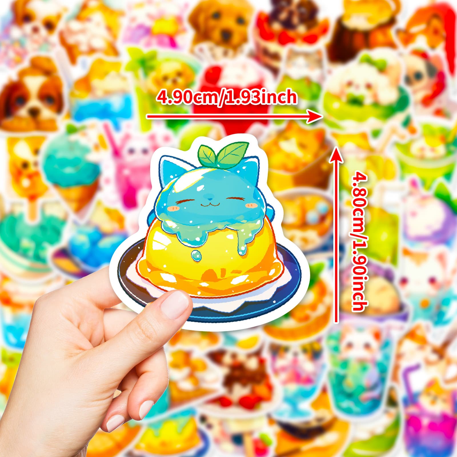 50 creative cute food cat and dog graffiti stickers pudding cats ice cream puppies non-repeating fun stickers 2