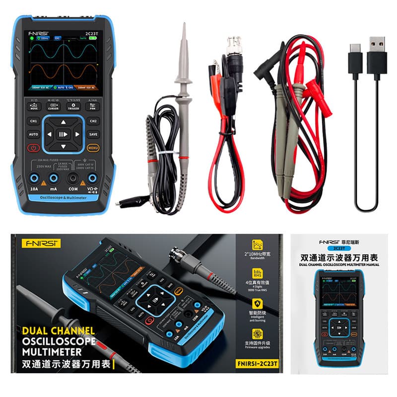 FNIRSI 2C23T handheld digital oscilloscope universal table three -in -one pair of channel wave table signal generator 5