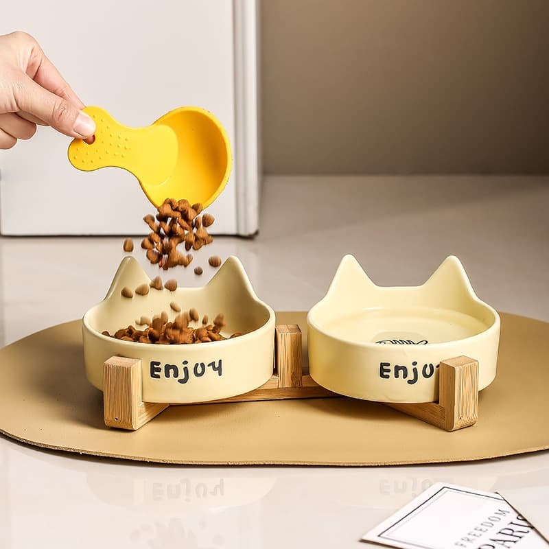 Cat bowl ceramic pet cat food pot cat bowl black bowl black bowl anti -overturned dog pot water bowl cat food two -in -one rice bowl dog bowl 3
