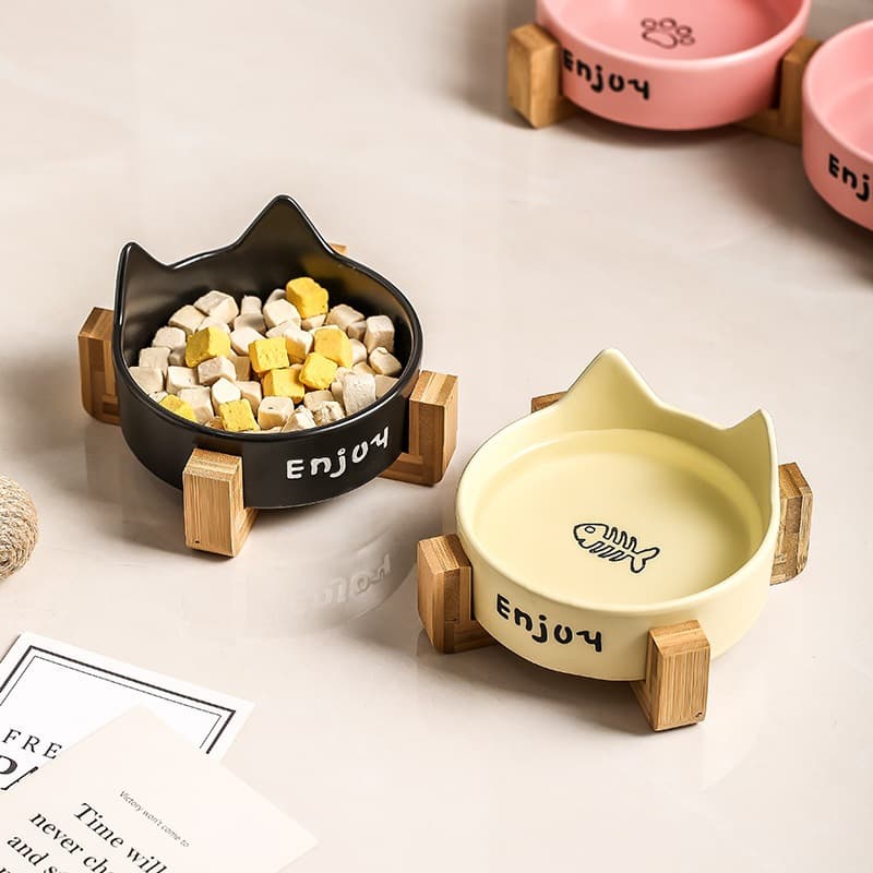 Cat bowl ceramic pet cat food pot cat bowl black bowl black bowl anti -overturned dog pot water bowl cat food two -in -one rice bowl dog bowl 4