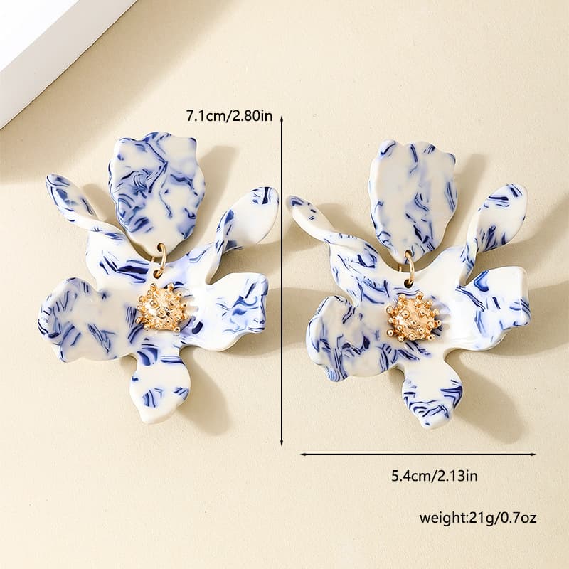 Fashionable women's acrylic blue and white earrings floral, accessory, 1 pair, flowered, Chinese style 4