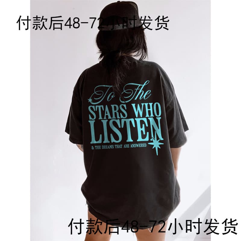 Listening star T -shirt velaris T -shirt double -sided oversized T -shirt women's court lover