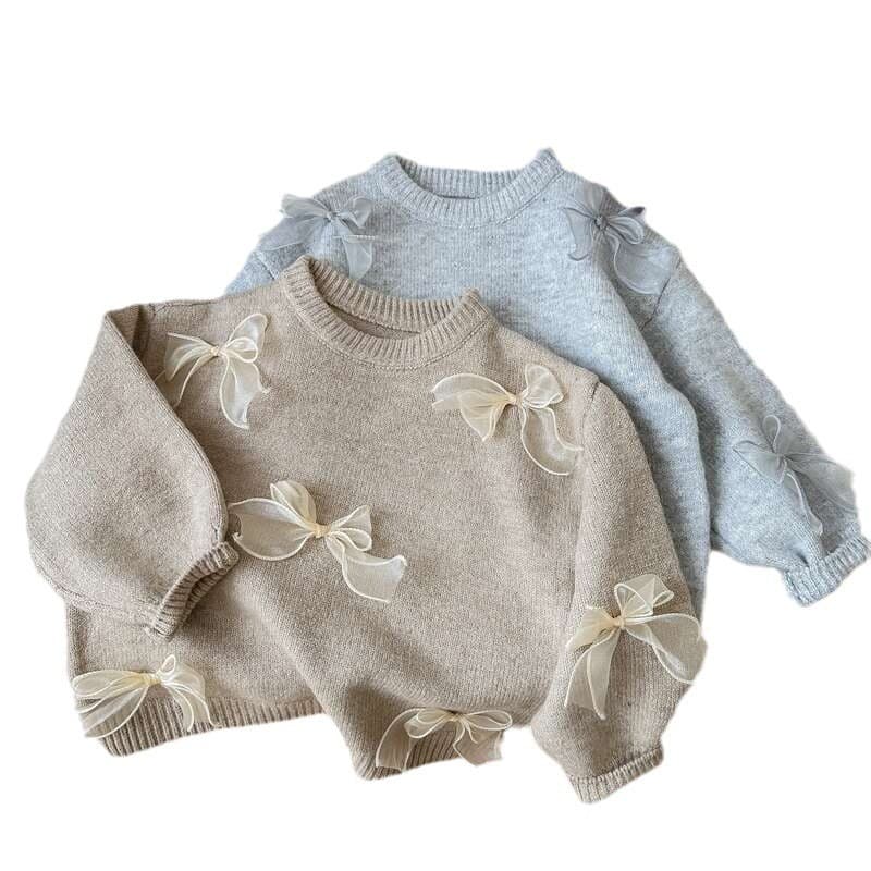 Demi-Season Girls Knitted Sweater with Bow 5