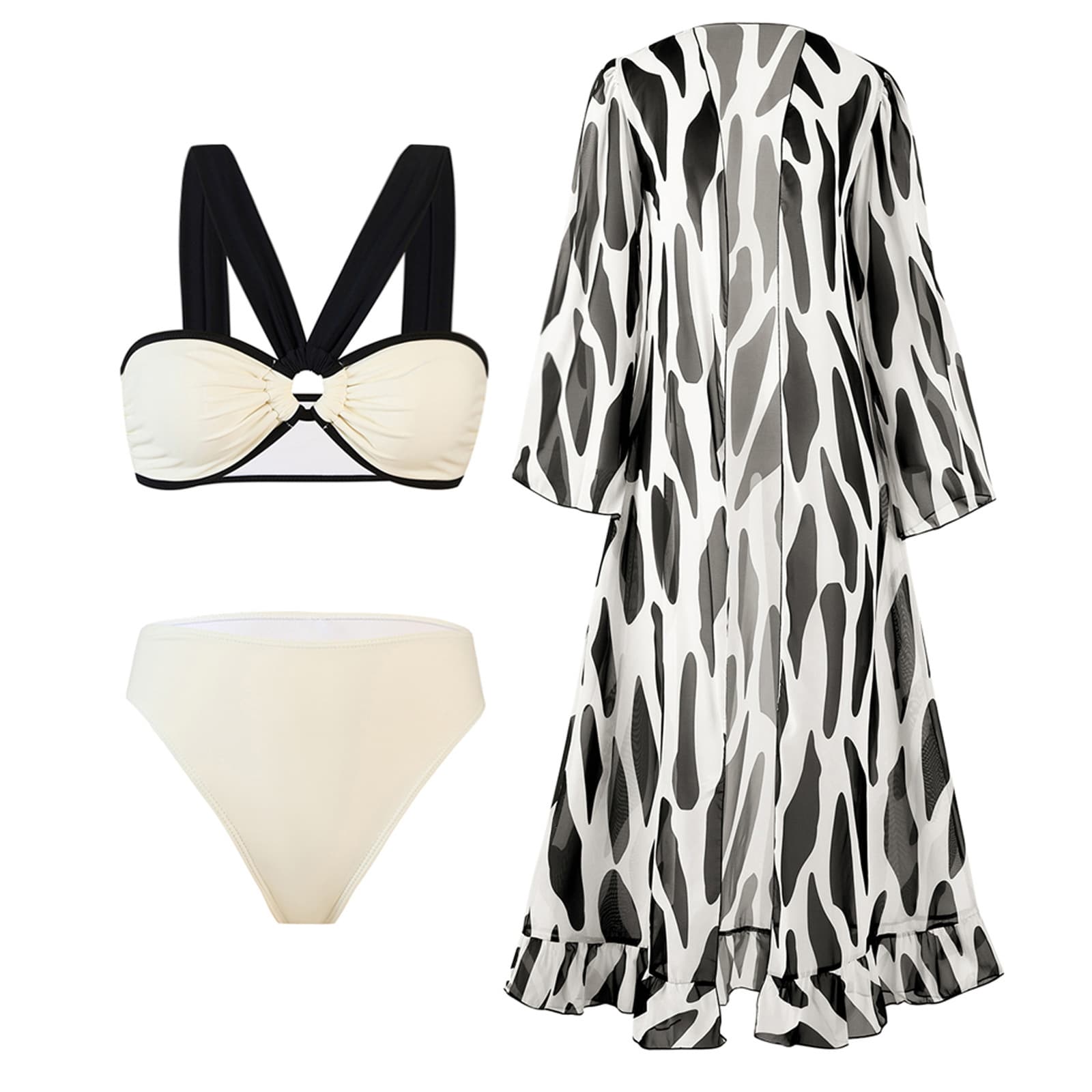 Split set, swimwear, European style, 3 piece set, tight, fitted 2