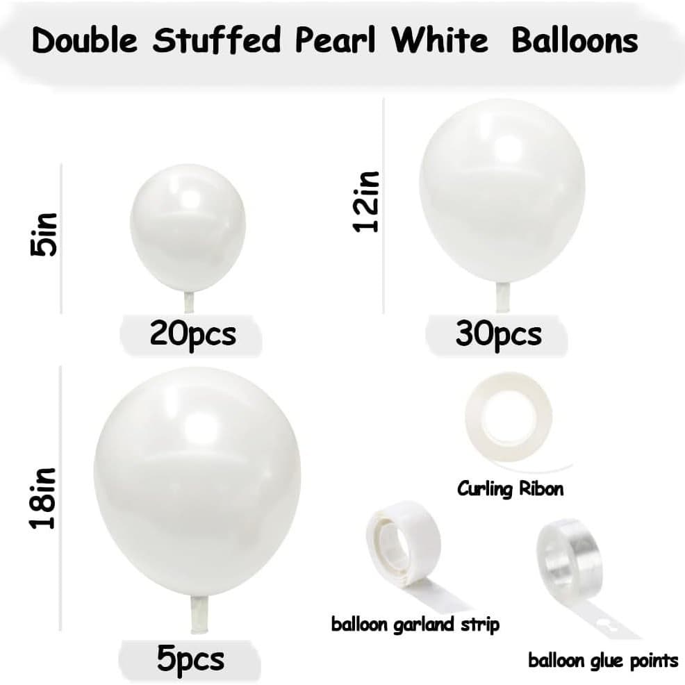 Pearl White Balloons Double Filled White Balloon Garland 18/12/5" Wedding Birthday Bride Baby Shower Party 3