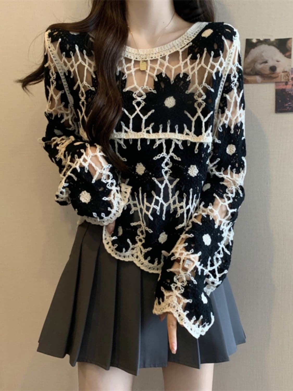 Knitted autumn sweater, french style, plus size 3