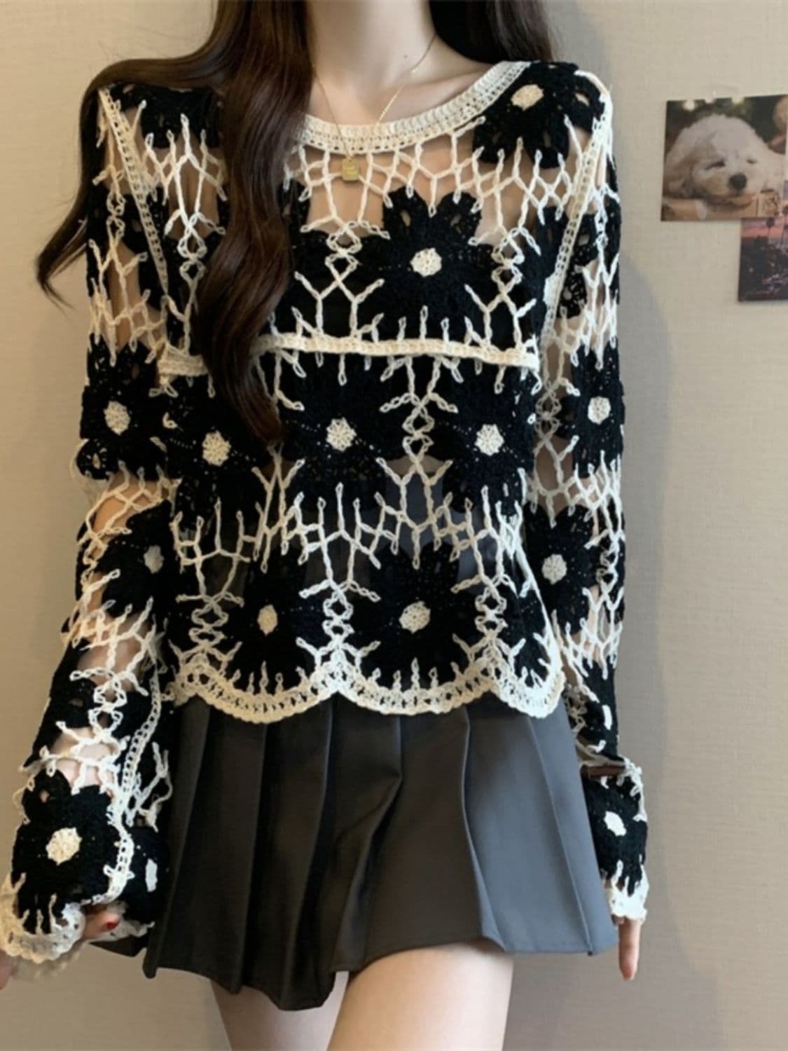 Knitted autumn sweater, french style, plus size 4