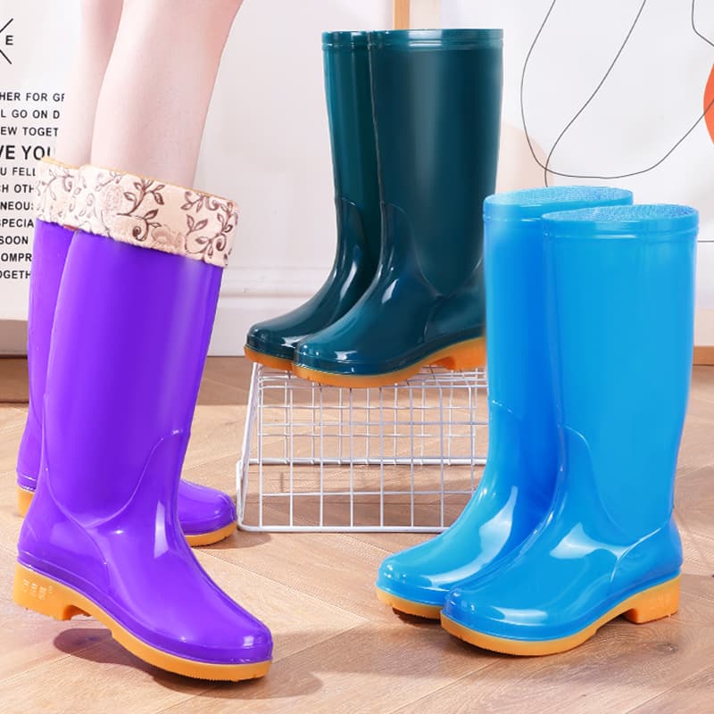 Four-season high-top women's rain boots plus cotton to keep warm and non-slip water shoes for outer wear waterproof shoes mid-top adult rain boots rubber shoes wear-resistant 4