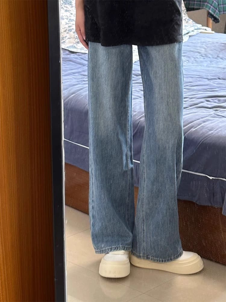 Retro demi-season loose straight jeans, trousers, leggings, for pear shaped body, high waist, loose fit 2
