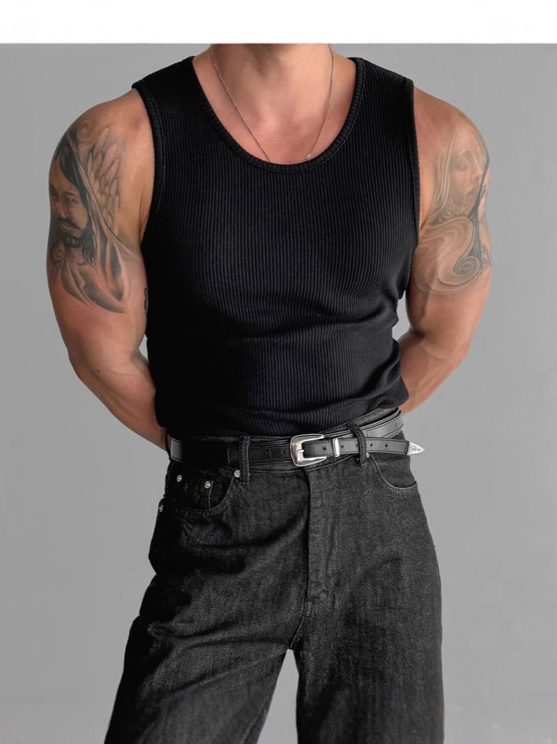 Vest, elastic sports T-shirt sleevless for training, tight 2