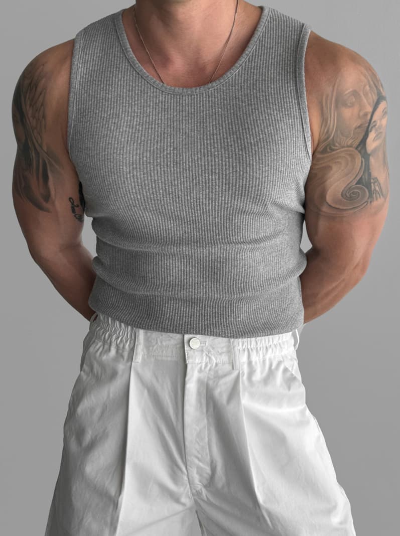 Vest, elastic sports T-shirt sleevless for training, tight 3