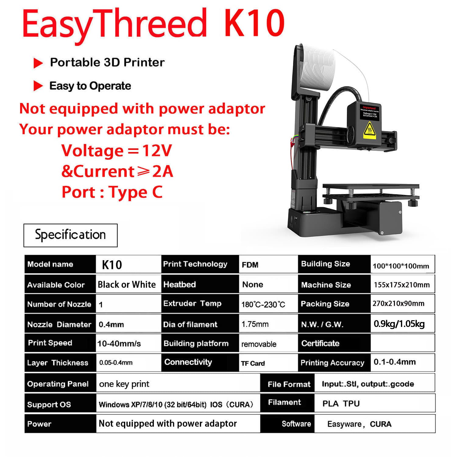 EasyThreed 3D printer K10 entry level use TPU PLA 1.75 Mom 4