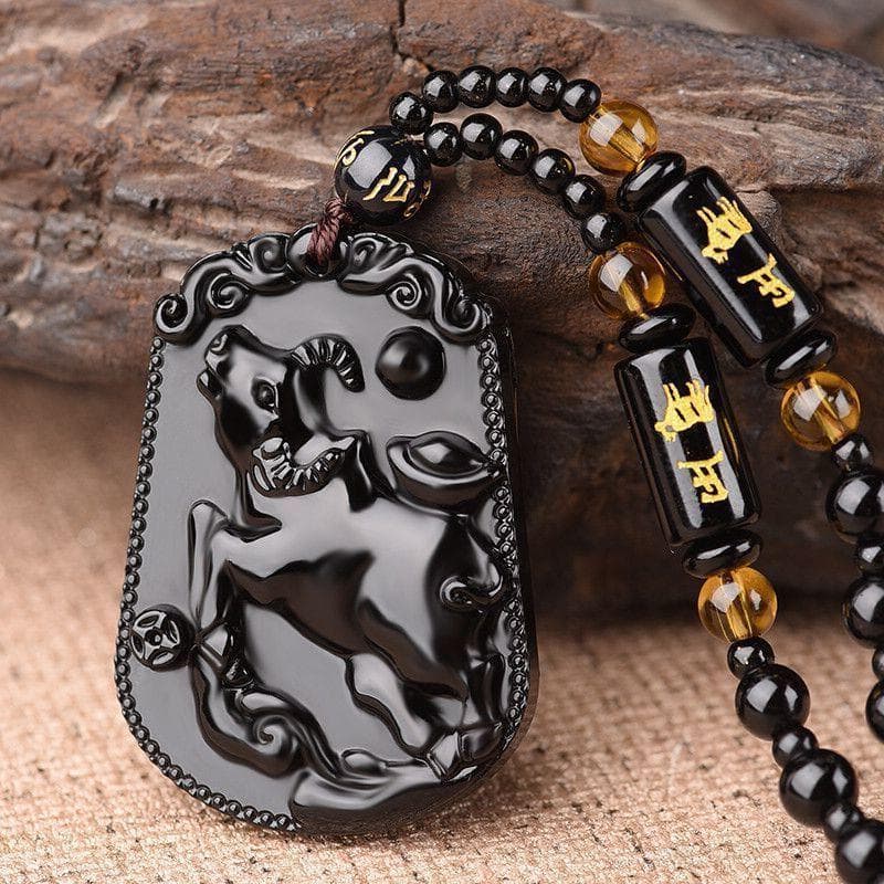 Black glass pendant, fashionable necklace, accessory, Chinese horoscope, Birthday gift