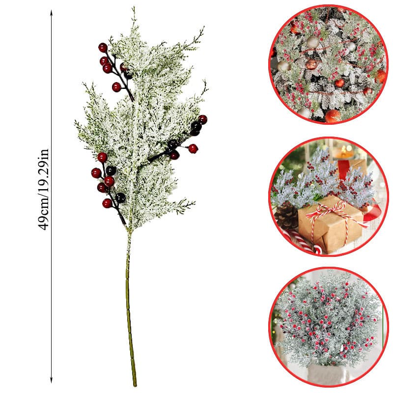 Cross -border artificial snow pine red black pulp, green tree branches and stems Christmas tree flower bottle decorative flower bouquet wholesale 3