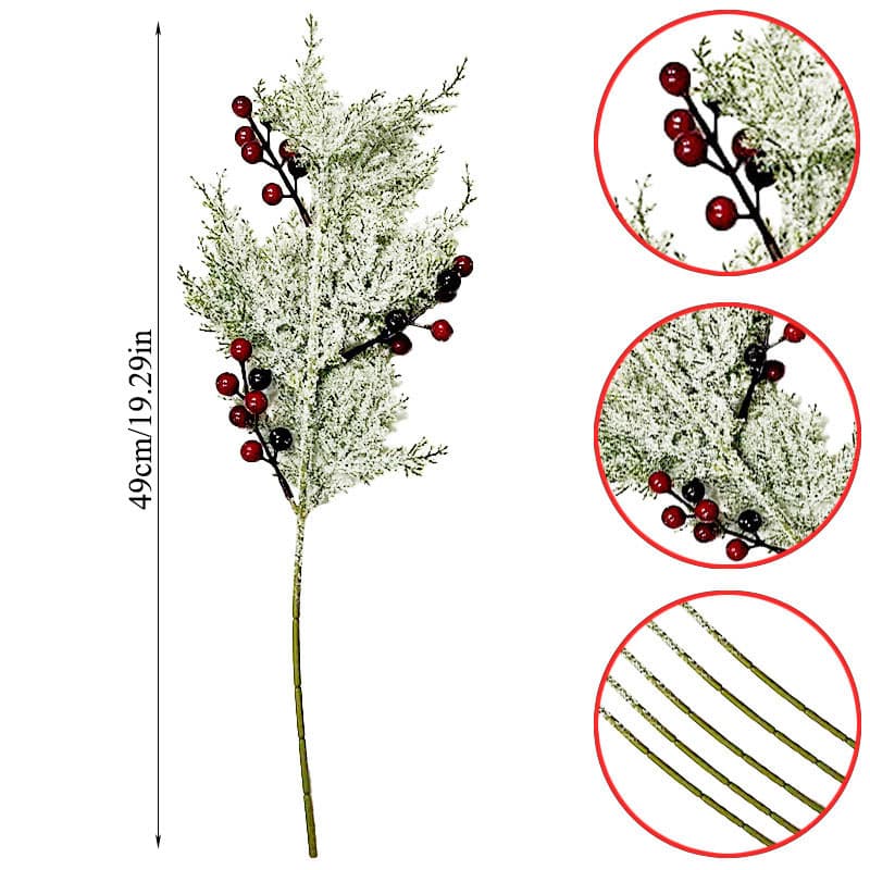 Cross -border artificial snow pine red black pulp, green tree branches and stems Christmas tree flower bottle decorative flower bouquet wholesale 5
