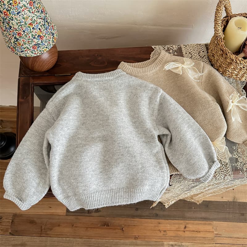 Autumn fashionable children's knitted sweater with bow, children's clothing, western style, Korean style 2