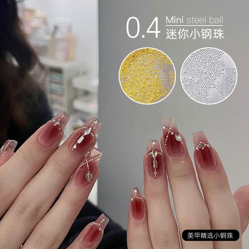 Small nail decoration, golden round beads for nails, fake nails, mixed accessories, size 0, 0.6mm, gold and silver 3