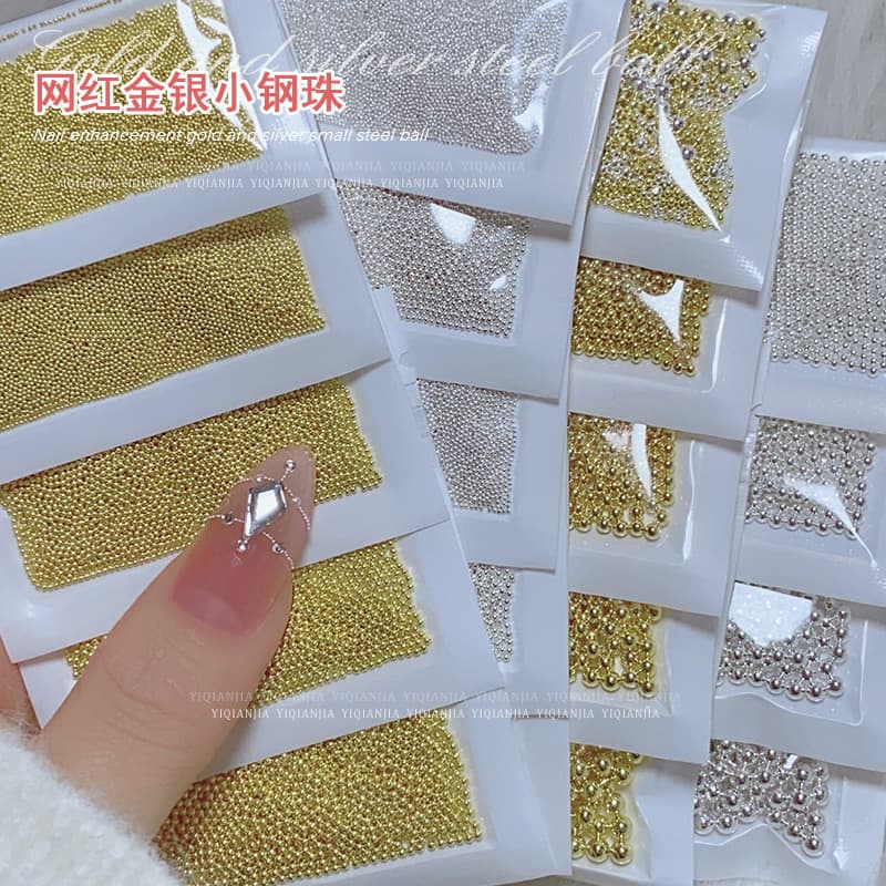 Small nail decoration, golden round beads for nails, fake nails, mixed accessories, size 0, 0.6mm, gold and silver 1