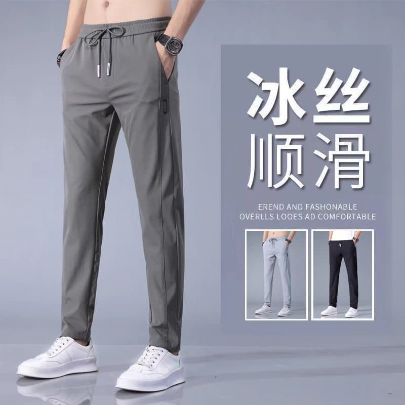 Summer thin men's silk trousers, loose straight fit 4