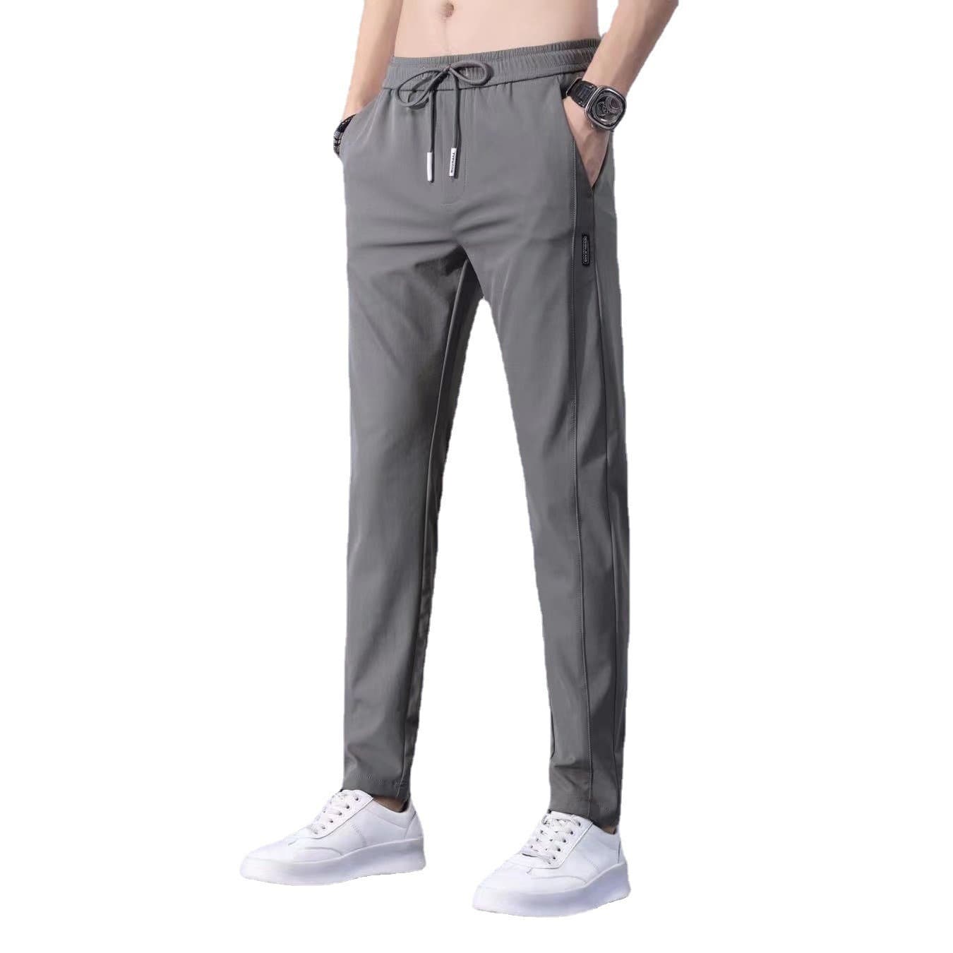 Summer thin men's silk trousers, loose straight fit 5